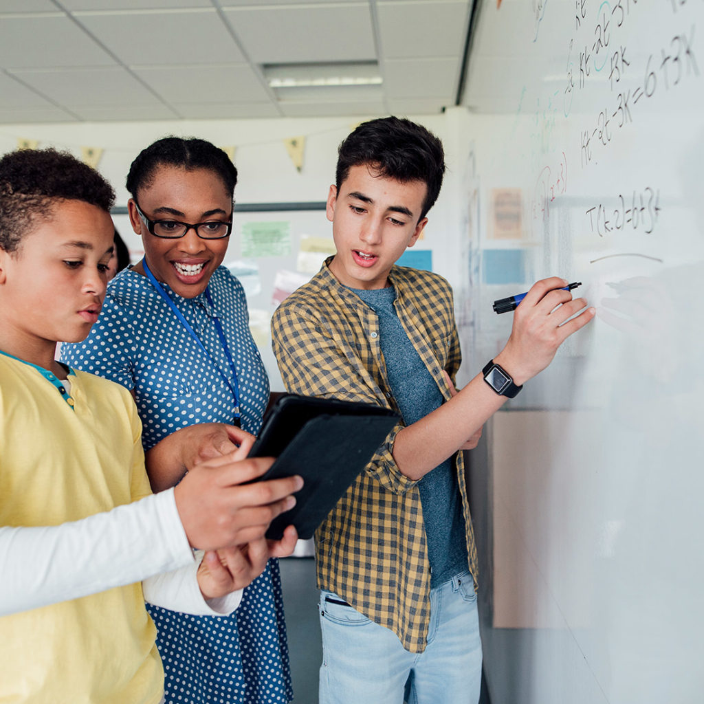 School Children using Tablet and Whiteboard